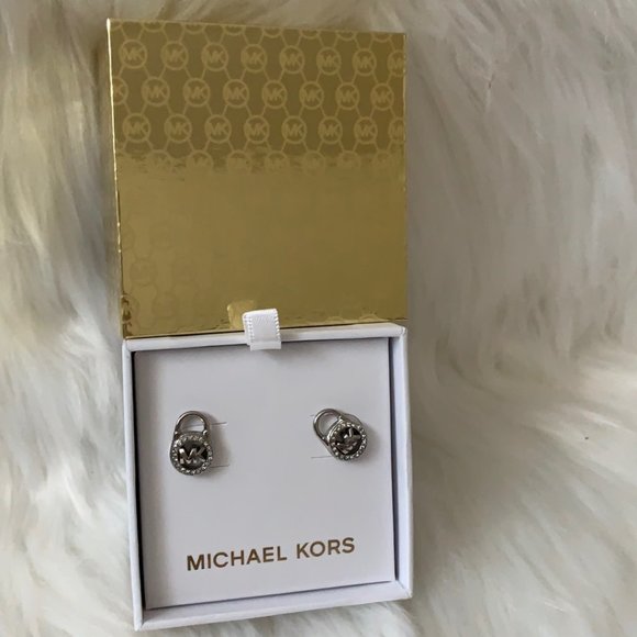 MICHAEL KORS Pave Padlock Stud Earrings in Silver - Picture 1 of 2